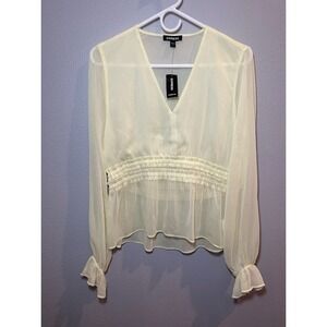 Express V-Neck Ruffle Long Sleeve Chiffon Blouse Top Size M Yellow NWT